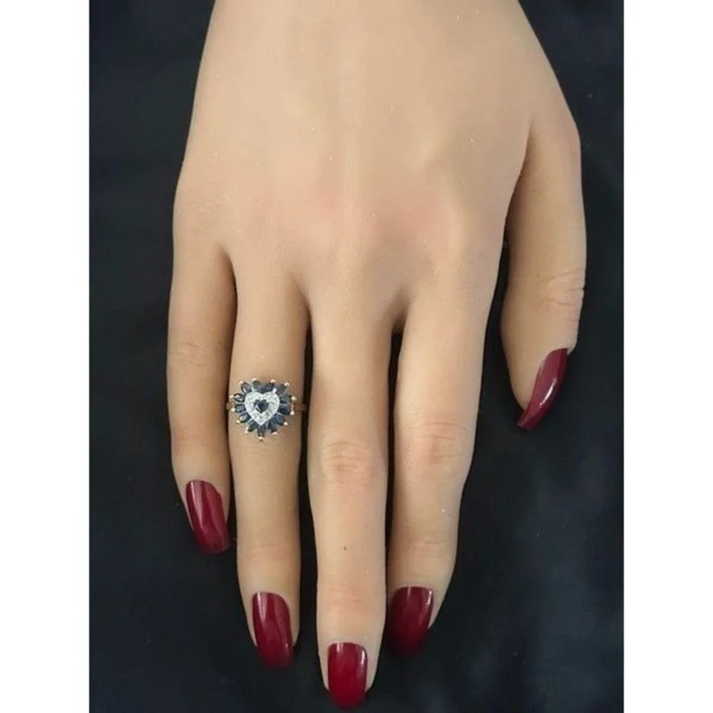 Gorgeous 14K‎ Gold Diamonds & Sapphires Heart Ring